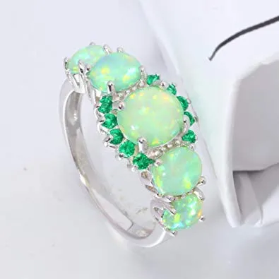 Yellow Chimes Elegant Design Green Fire Opal Emerald Stone Stylish Rhodium Plated Ring for Women & Girls