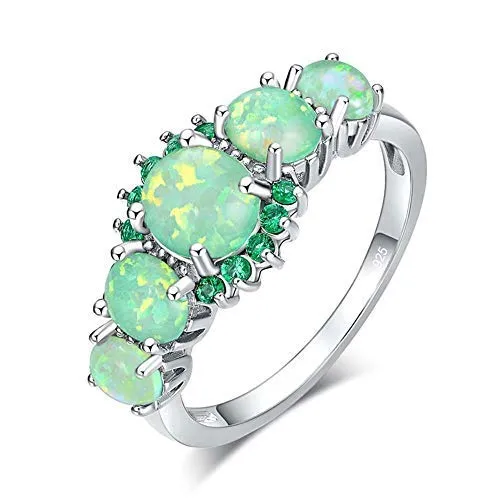 Yellow Chimes Elegant Design Green Fire Opal Emerald Stone Stylish Rhodium Plated Ring for Women & Girls