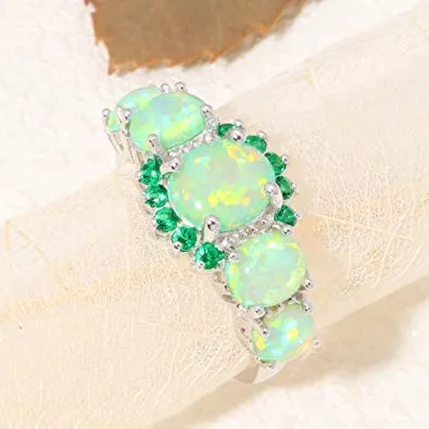 Yellow Chimes Elegant Design Green Fire Opal Emerald Stone Stylish Rhodium Plated Ring for Women & Girls