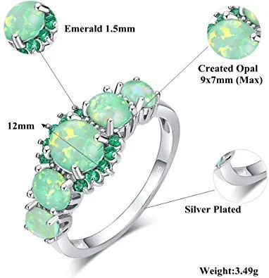 Yellow Chimes Elegant Design Green Fire Opal Emerald Stone Stylish Rhodium Plated Ring for Women & Girls