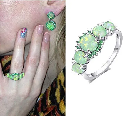 Yellow Chimes Elegant Design Green Fire Opal Emerald Stone Stylish Rhodium Plated Ring for Women & Girls