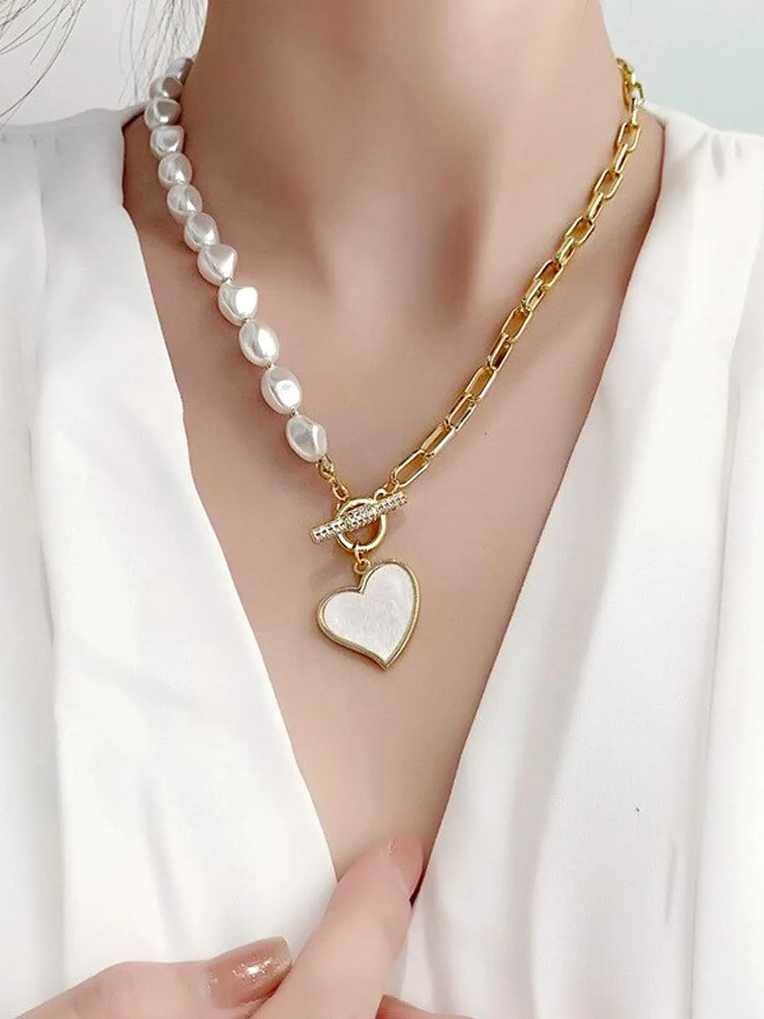 Yellow Chimes Necklace for Women and Girls Pearl Necklace for Women | Gold Plated Heart Charm Choker Necklace for Girls | Birthday Gift for girls and women Anniversary Gift for Wife