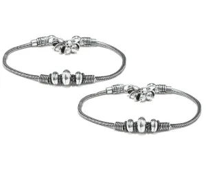 Yellow Chimes Oxidised Silver Anklets for Women Antique 2 Pc Traditional Payal Oxidised Silver Anklets for Women and Girls