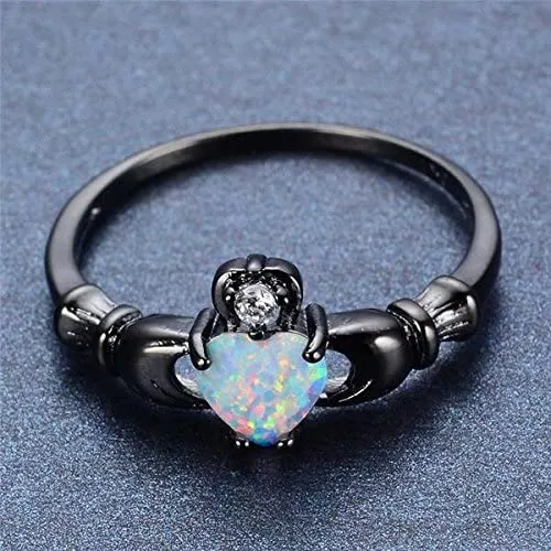 Yellow Chimes Rings for Women Black Gun Plated Elegant Cut Fire Opal Heart Ring for Women and Girls.