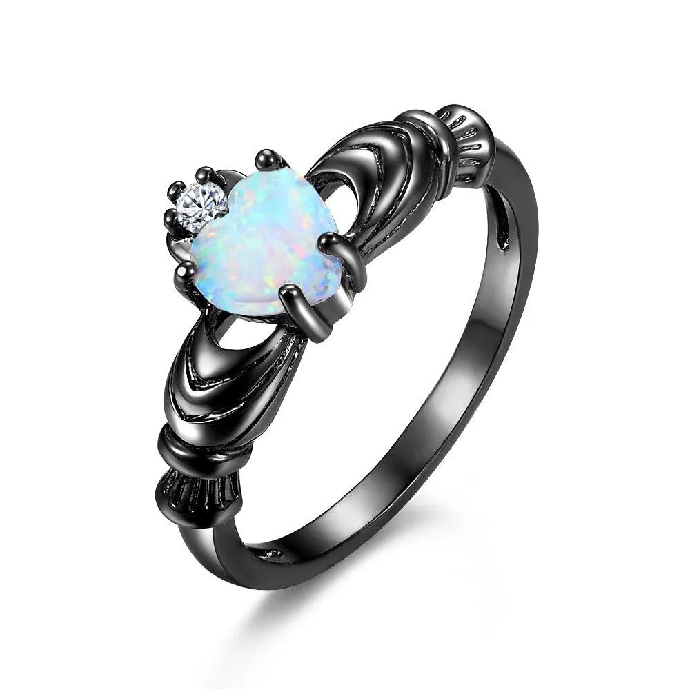 Yellow Chimes Rings for Women Black Gun Plated Elegant Cut Fire Opal Heart Ring for Women and Girls.