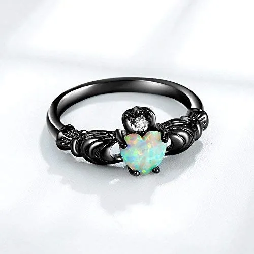 Yellow Chimes Rings for Women Black Gun Plated Elegant Cut Fire Opal Heart Ring for Women and Girls.