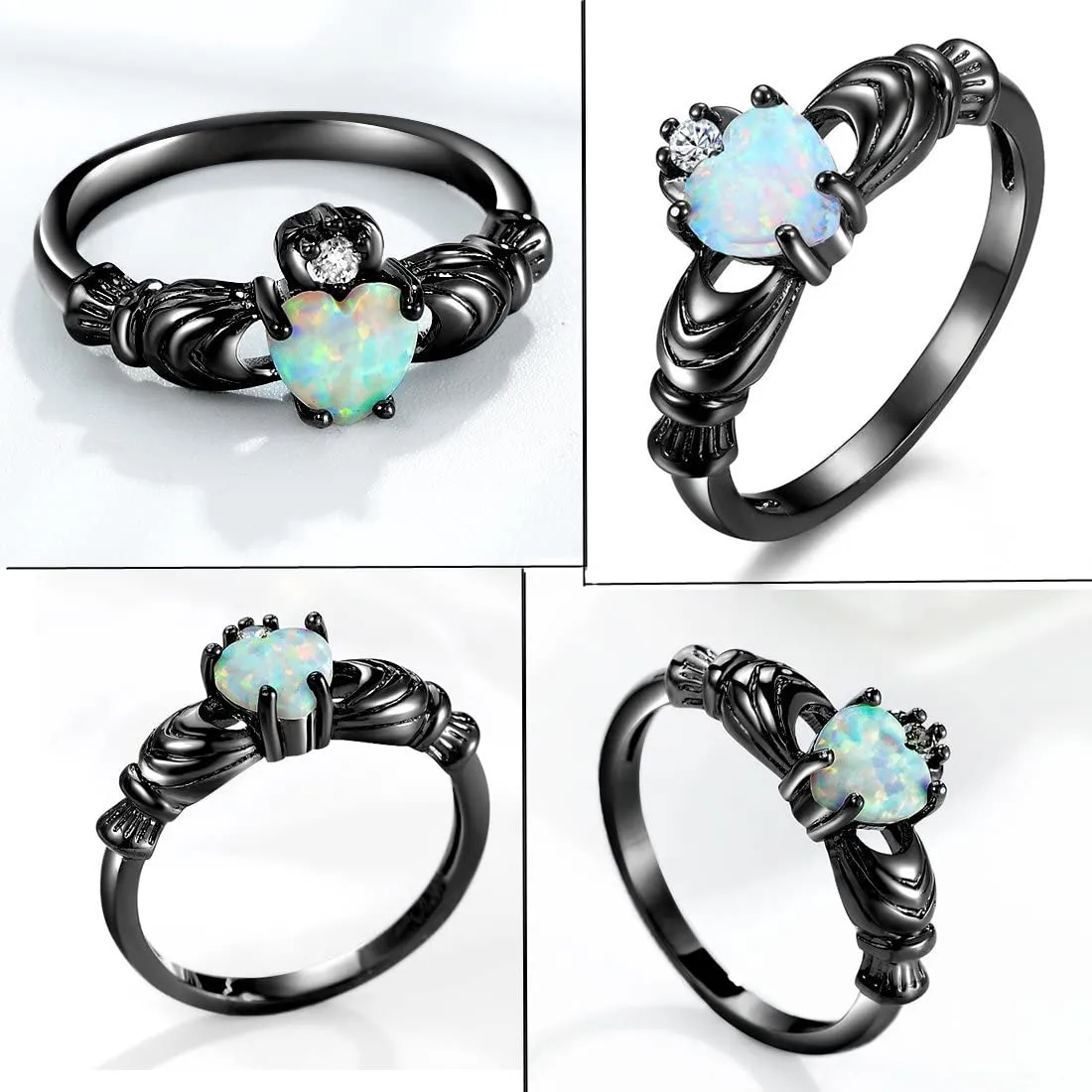 Yellow Chimes Rings for Women Black Gun Plated Elegant Cut Fire Opal Heart Ring for Women and Girls.