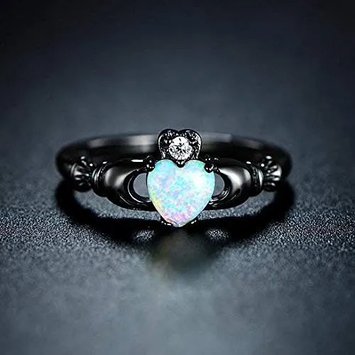 Yellow Chimes Rings for Women Black Gun Plated Elegant Cut Fire Opal Heart Ring for Women and Girls.