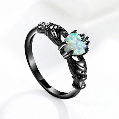 Yellow Chimes Rings for Women Black Gun Plated Elegant Cut Fire Opal Heart Ring for Women and Girls.