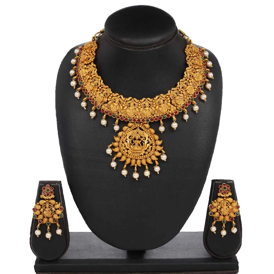 Yellow Chimes Traditional Jewellery Set for Women Ethnic Jewellery Set Gold Plated Temple Jewelry Set Traditional Choker Necklace Set for Women and Girls