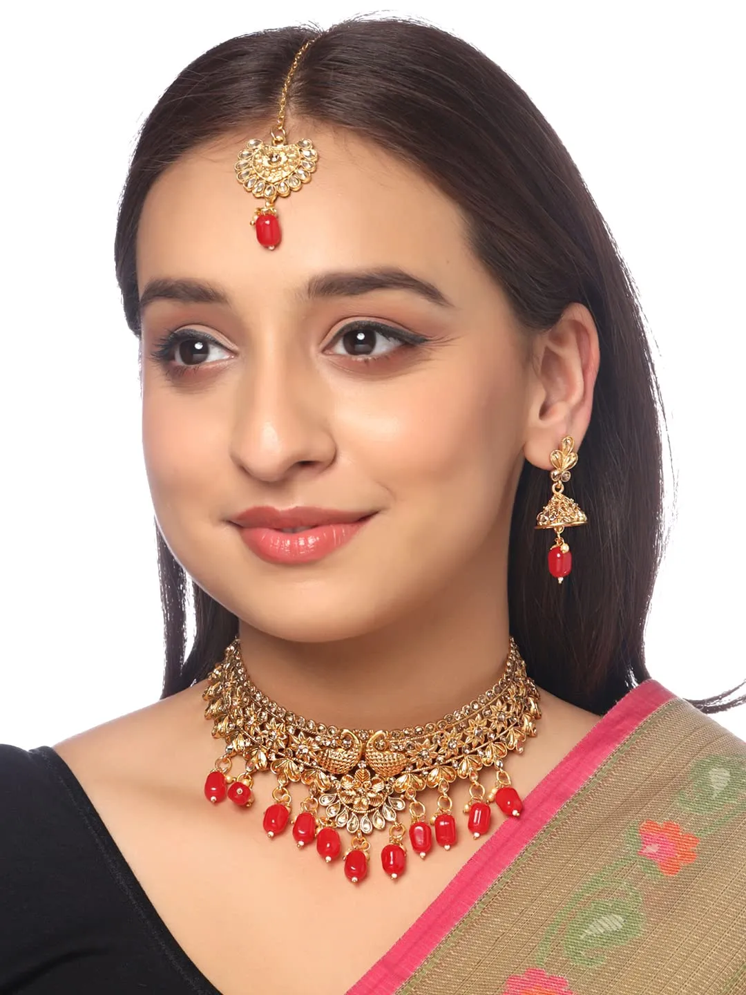 Yellow Chimes Traditional Jewellery Set for Women Gold Plated Kundan Jewellery Set Ethnic Choker Necklace Set With Maangtikka For Women and Girls