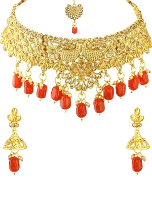 Yellow Chimes Traditional Jewellery Set for Women Gold Plated Kundan Jewellery Set Ethnic Choker Necklace Set With Maangtikka For Women and Girls