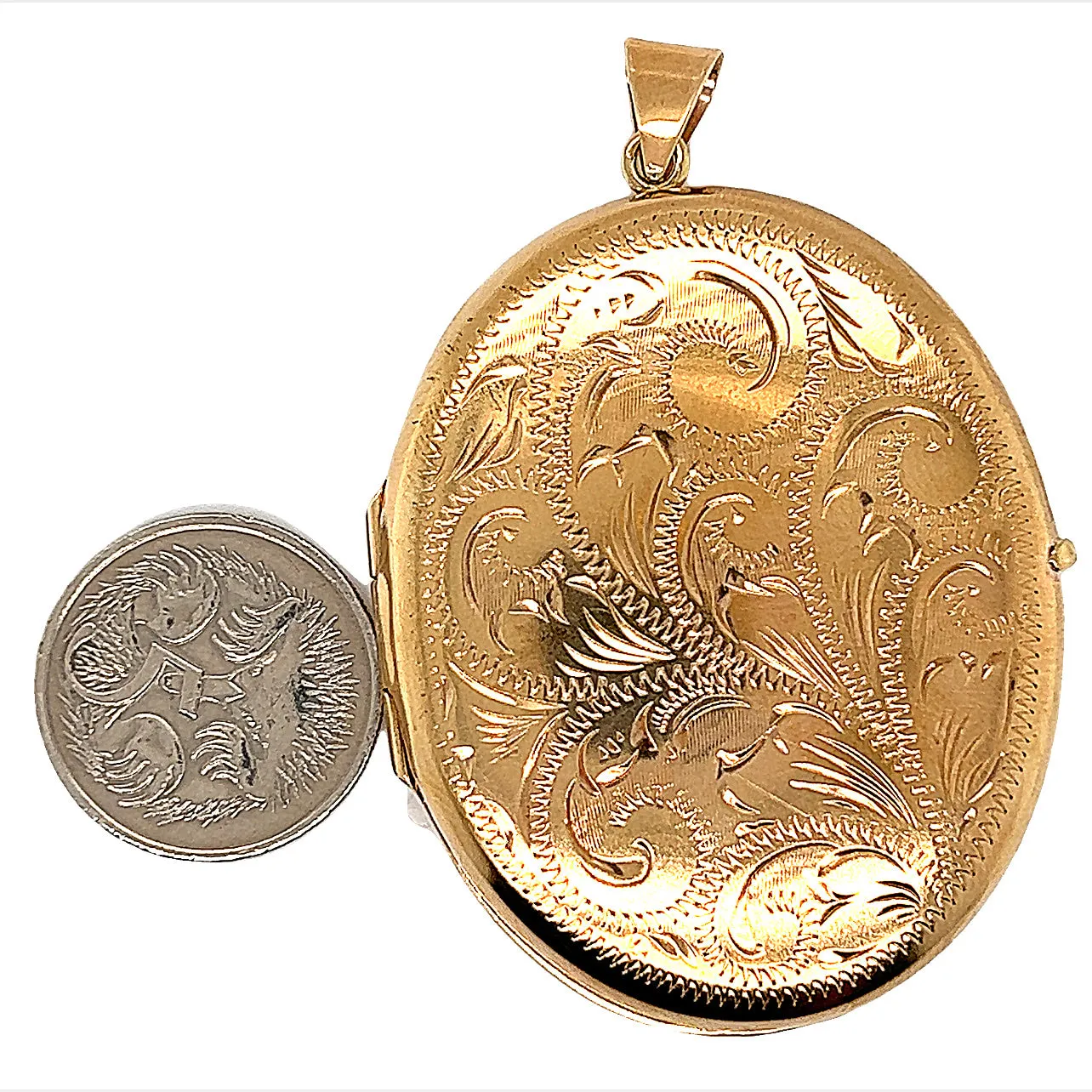 Yellow Gold Locket Pendant with Hand Engraved Front