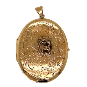 Yellow Gold Locket Pendant with Hand Engraved Front