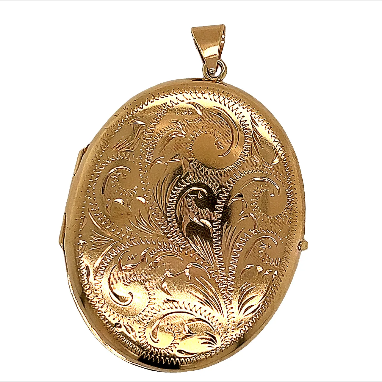 Yellow Gold Locket Pendant with Hand Engraved Front