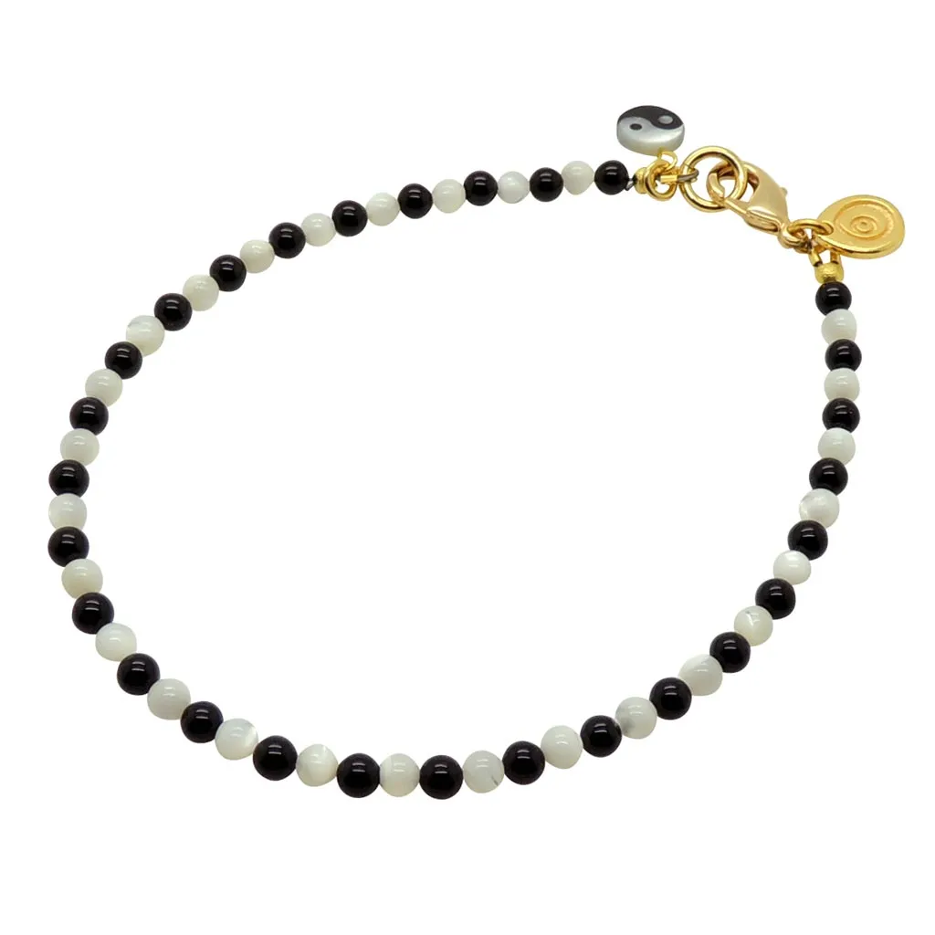 Yin Yang Charm Polka Dot Gemstone Anklet