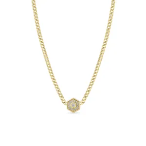 Zoë Chicco 14K Yellow Gold Diamond Hexagon Halo Necklace